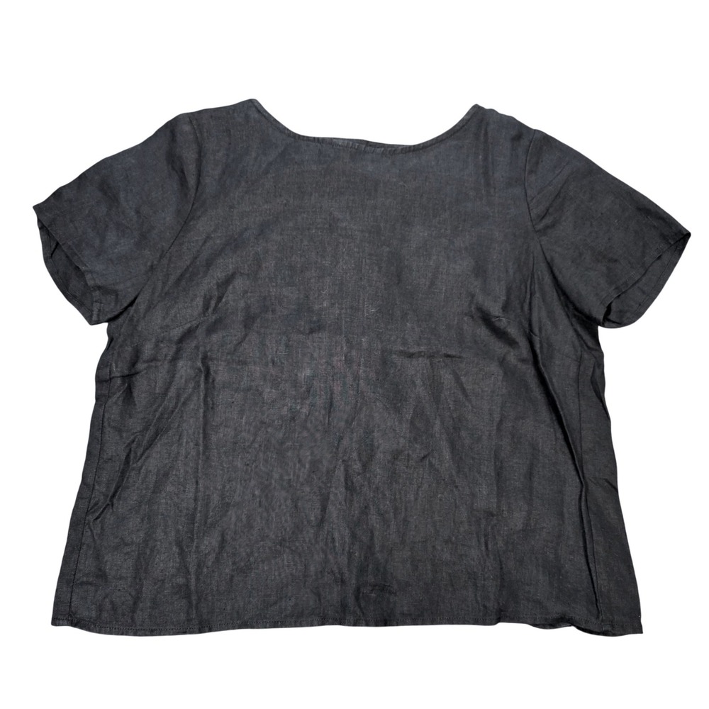 Madewell Back Tulip Split Blouse Women's Size XS Balck Short Sleeve 100% Linen